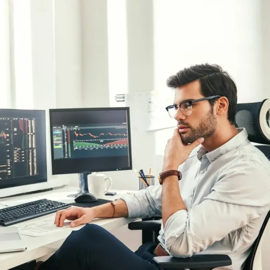 business man looking at finance business man looking at finance
