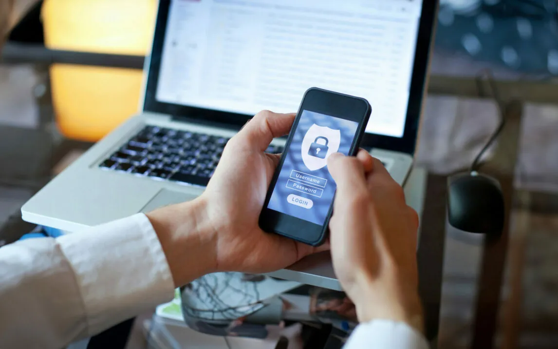 data-security-concept-login-and-password-876819100 Data security concept, mobile application access, login and password