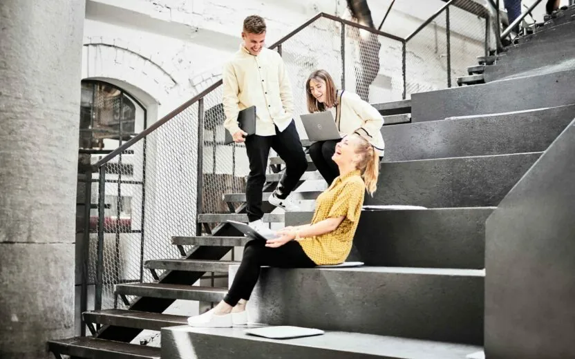 valantic employees on stairs