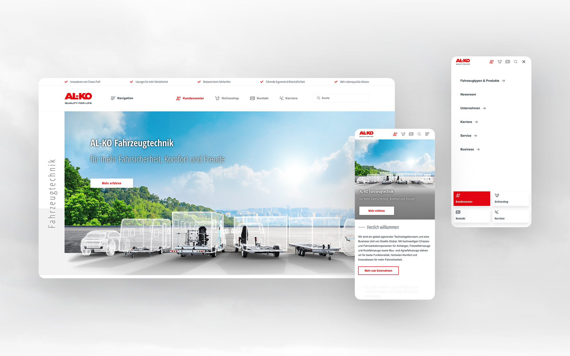 Mockup für die neue Website von AL-KO, dargestellt auf einem Laptop und einem Smartphone