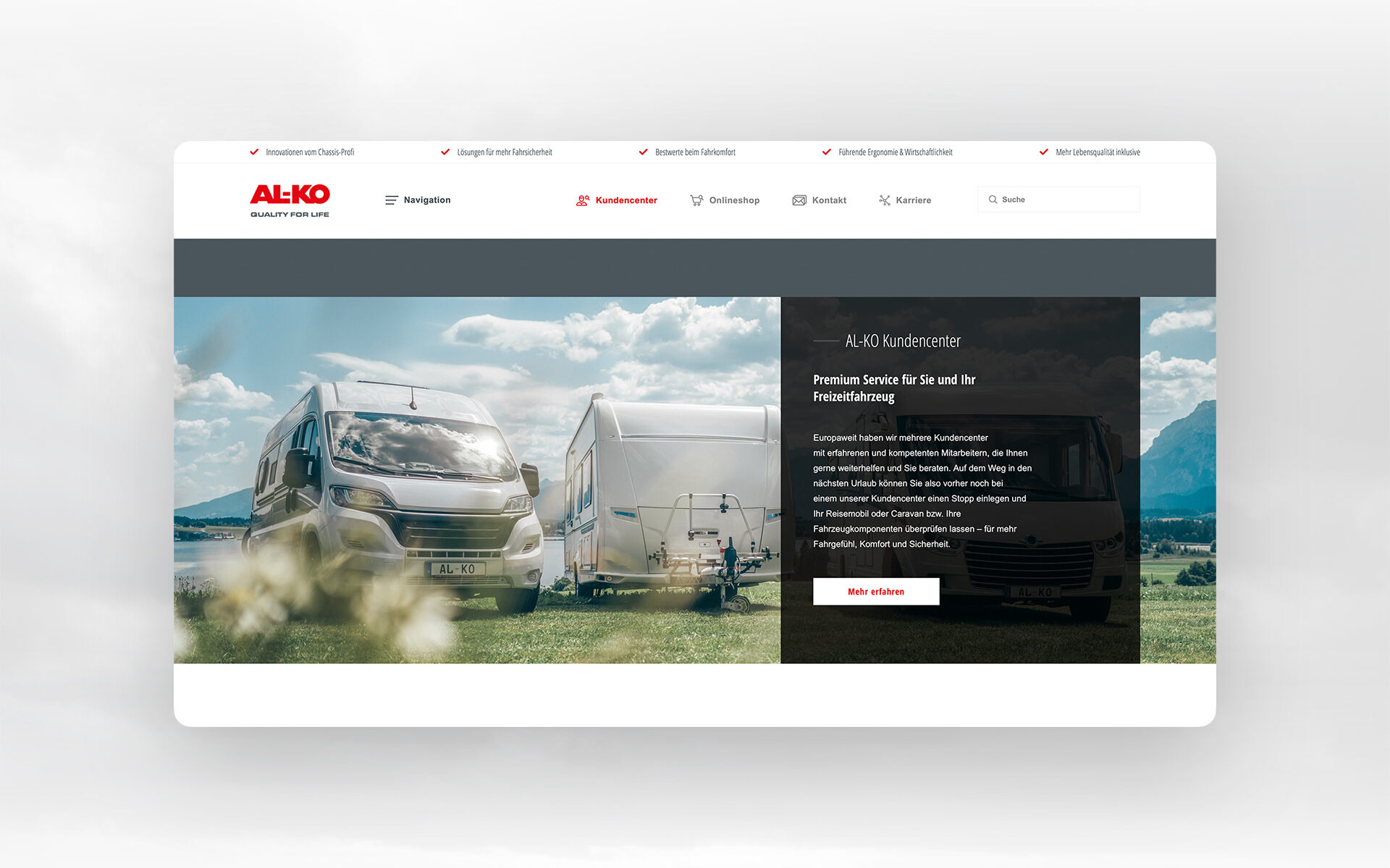 Screenshot von der AL-KO-Website auf der ein Camper zu sehen ist.